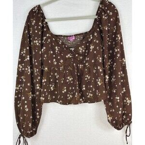 Mi‎ Ami Francesca's NWT Babydoll Top M Sweetheart Neckline Dark Brown Floral